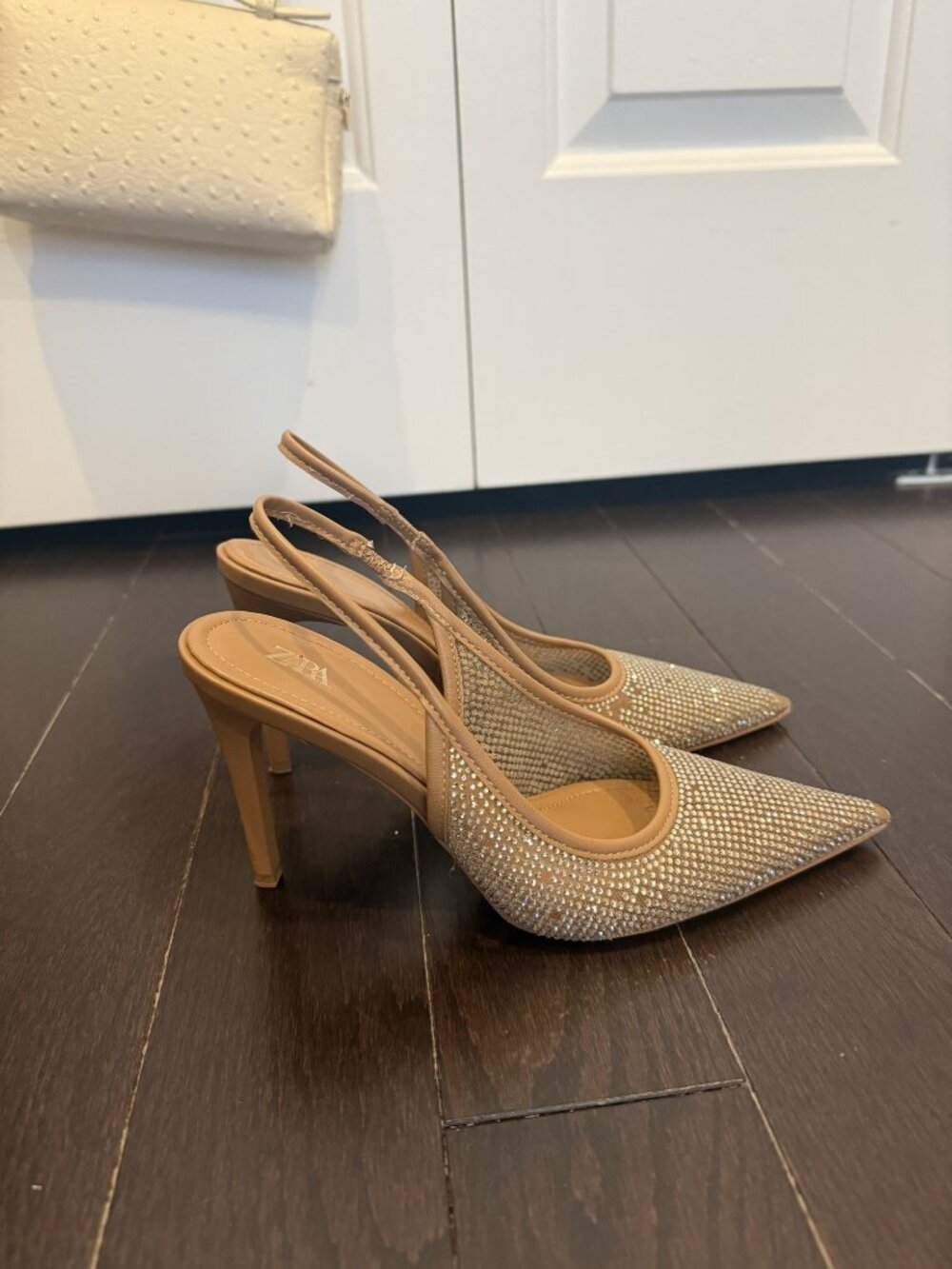 Zara Rhinestone Mesh Pointed Slingback Heels Size 6 - Picture 3 of 4